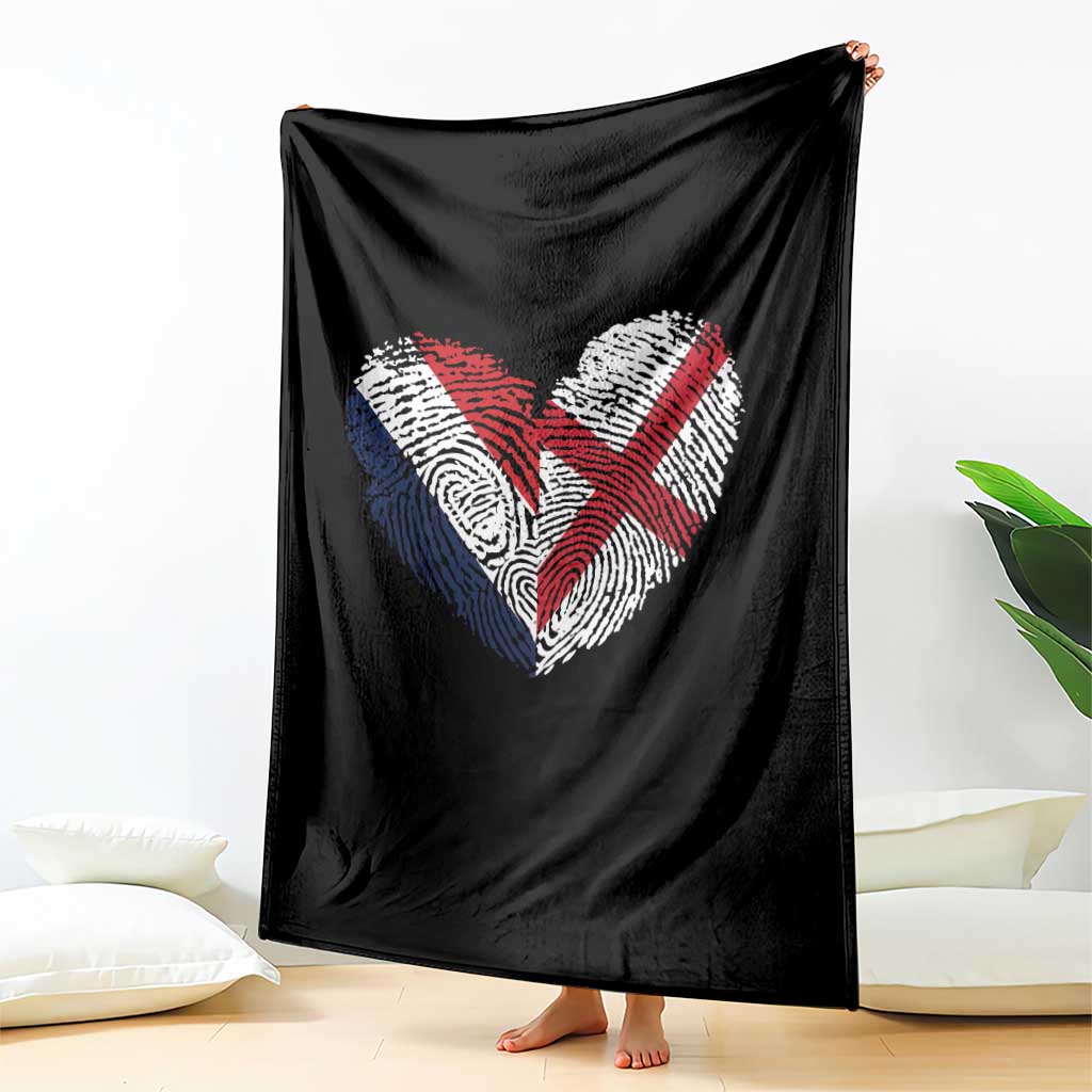 France England Flag Fingerprint Heart DNA Graphic Throw Blanket Proud Anglo English French Ancestry Love Identity