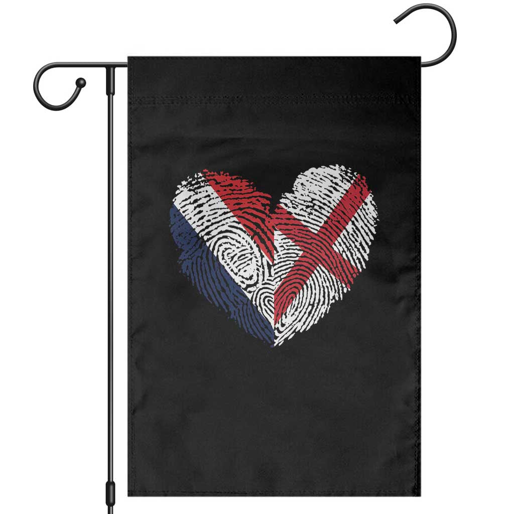 France England Flag Fingerprint Heart DNA Graphic Garden Flag Proud Anglo English French Ancestry Love Identity