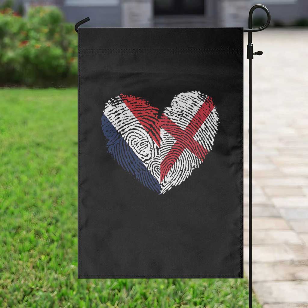 France England Flag Fingerprint Heart DNA Graphic Garden Flag Proud Anglo English French Ancestry Love Identity