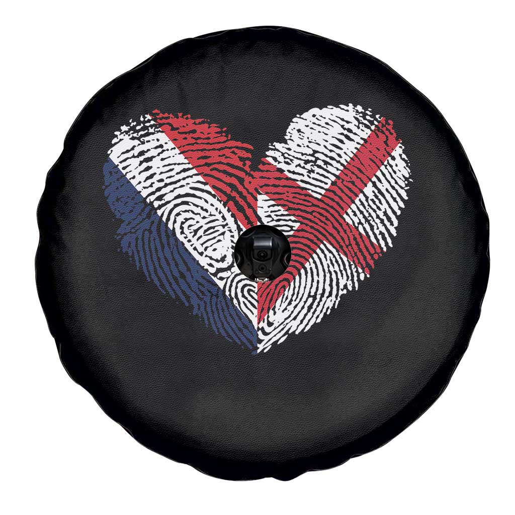 France England Flag Fingerprint Heart DNA Graphic Spare Tire Cover Proud Anglo English French Ancestry Love Identity
