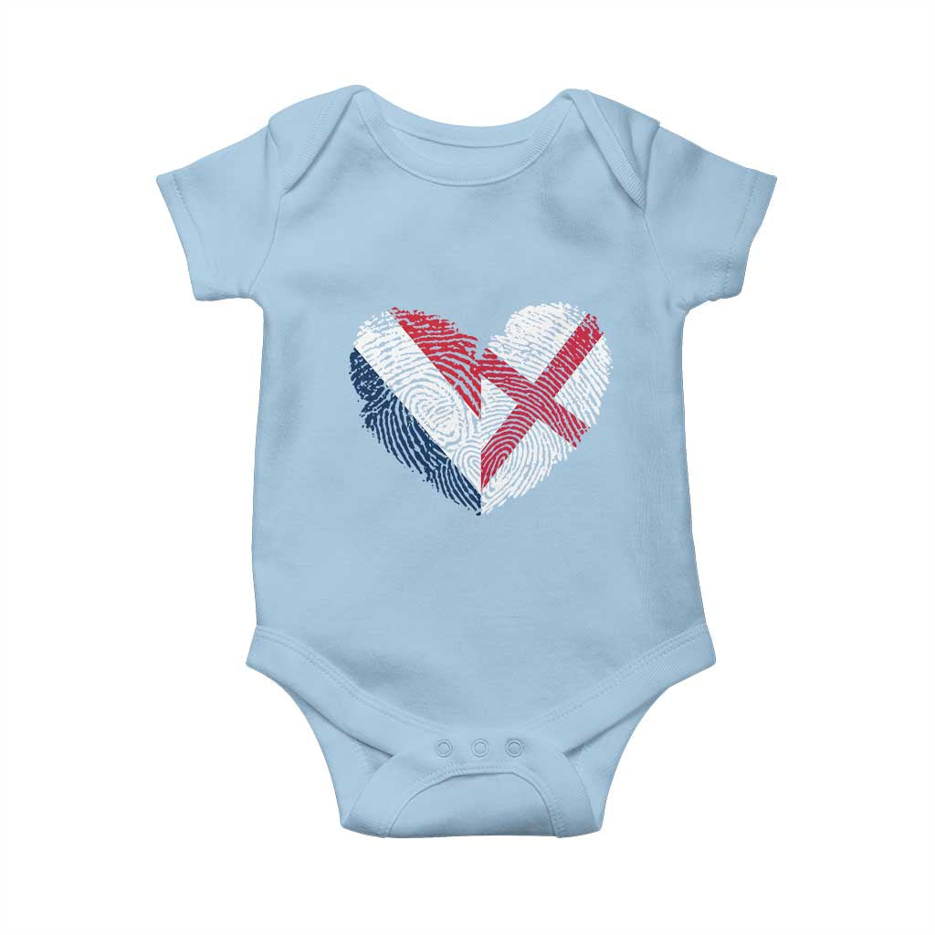 France England Flag Fingerprint Heart DNA Graphic Baby Onesie Proud Anglo English French Ancestry Love Identity