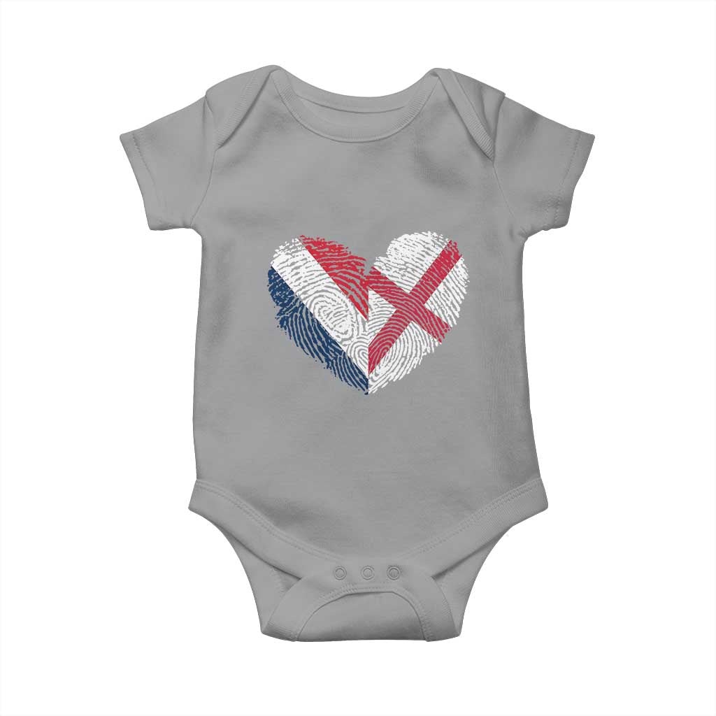 France England Flag Fingerprint Heart DNA Graphic Baby Onesie Proud Anglo English French Ancestry Love Identity