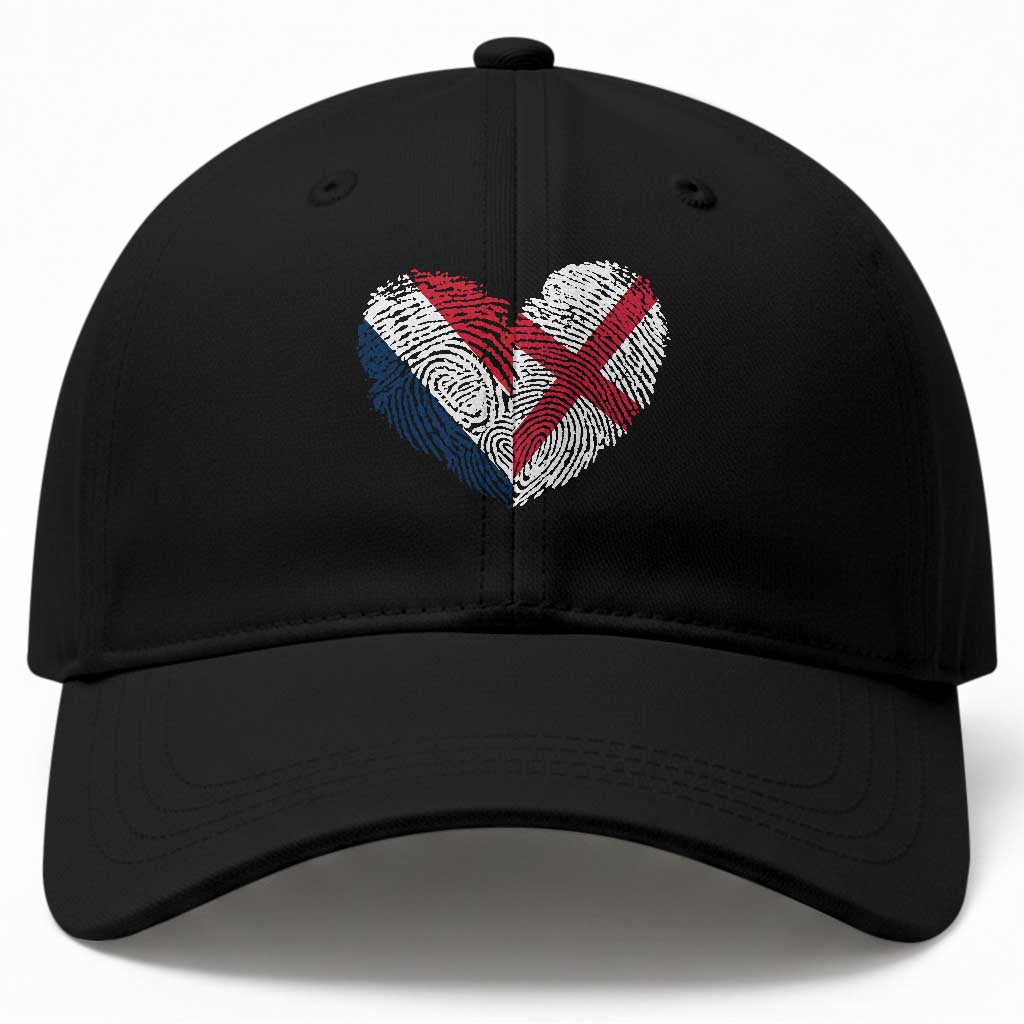 France England Flag Fingerprint Heart DNA Graphic Baseball Cap Proud Anglo English French Ancestry Love Identity