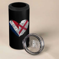 France England Flag Fingerprint Heart DNA Graphic 4 in 1 Can Cooler Tumbler Proud Anglo English French Ancestry Love Identity