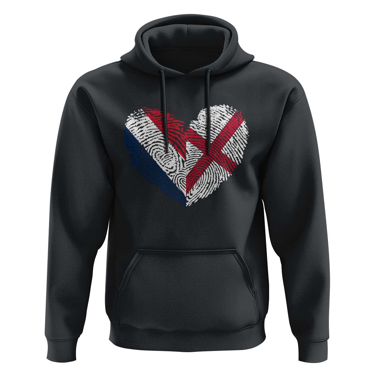 France England Flag Fingerprint Heart DNA Graphic Hoodie Proud Anglo English French Ancestry Love Identity TS02