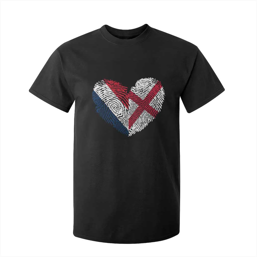 France England Flag Fingerprint Heart DNA Graphic T Shirt For Kid Proud Anglo English French Ancestry Love Identity