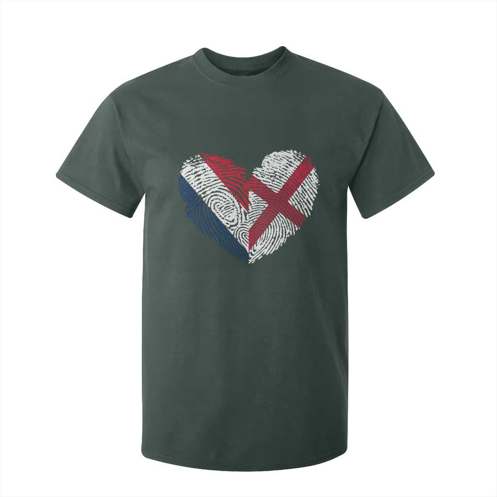 France England Flag Fingerprint Heart DNA Graphic T Shirt For Kid Proud Anglo English French Ancestry Love Identity