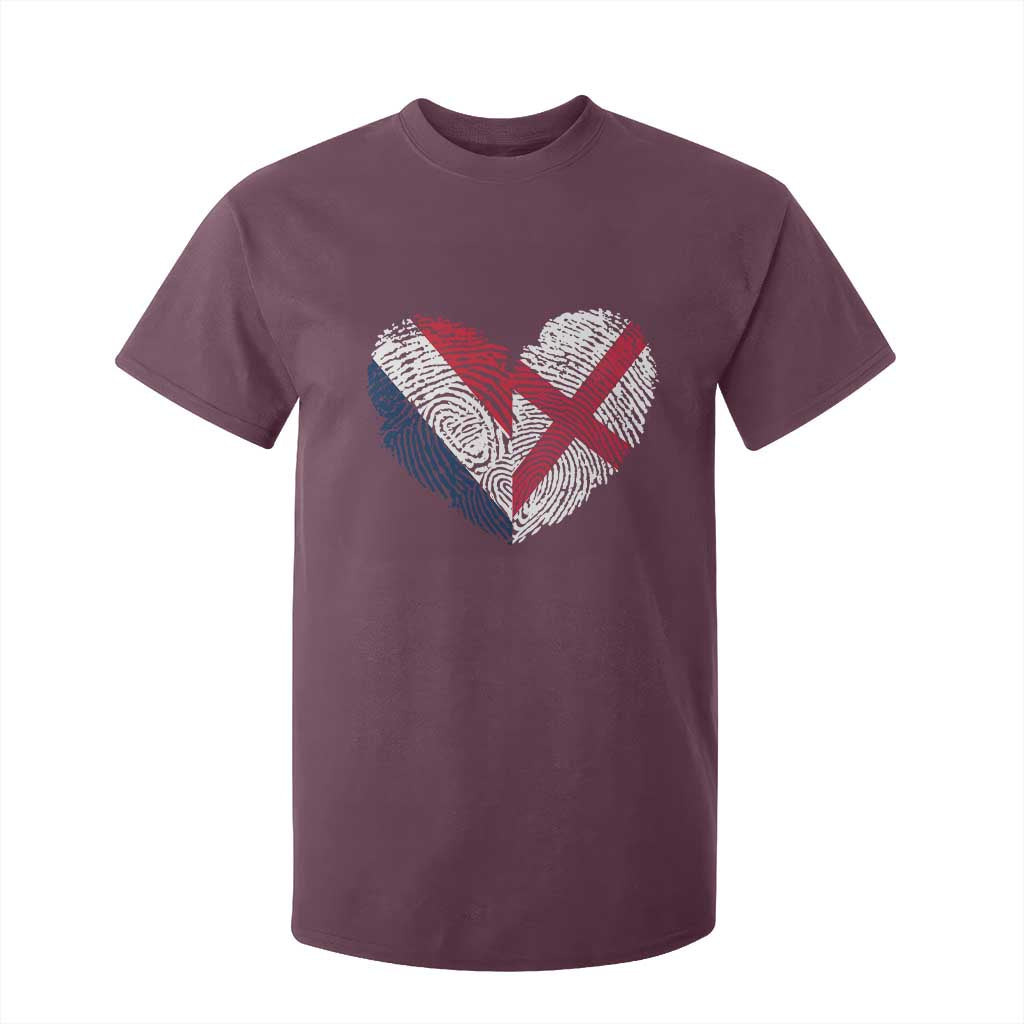 France England Flag Fingerprint Heart DNA Graphic T Shirt For Kid Proud Anglo English French Ancestry Love Identity