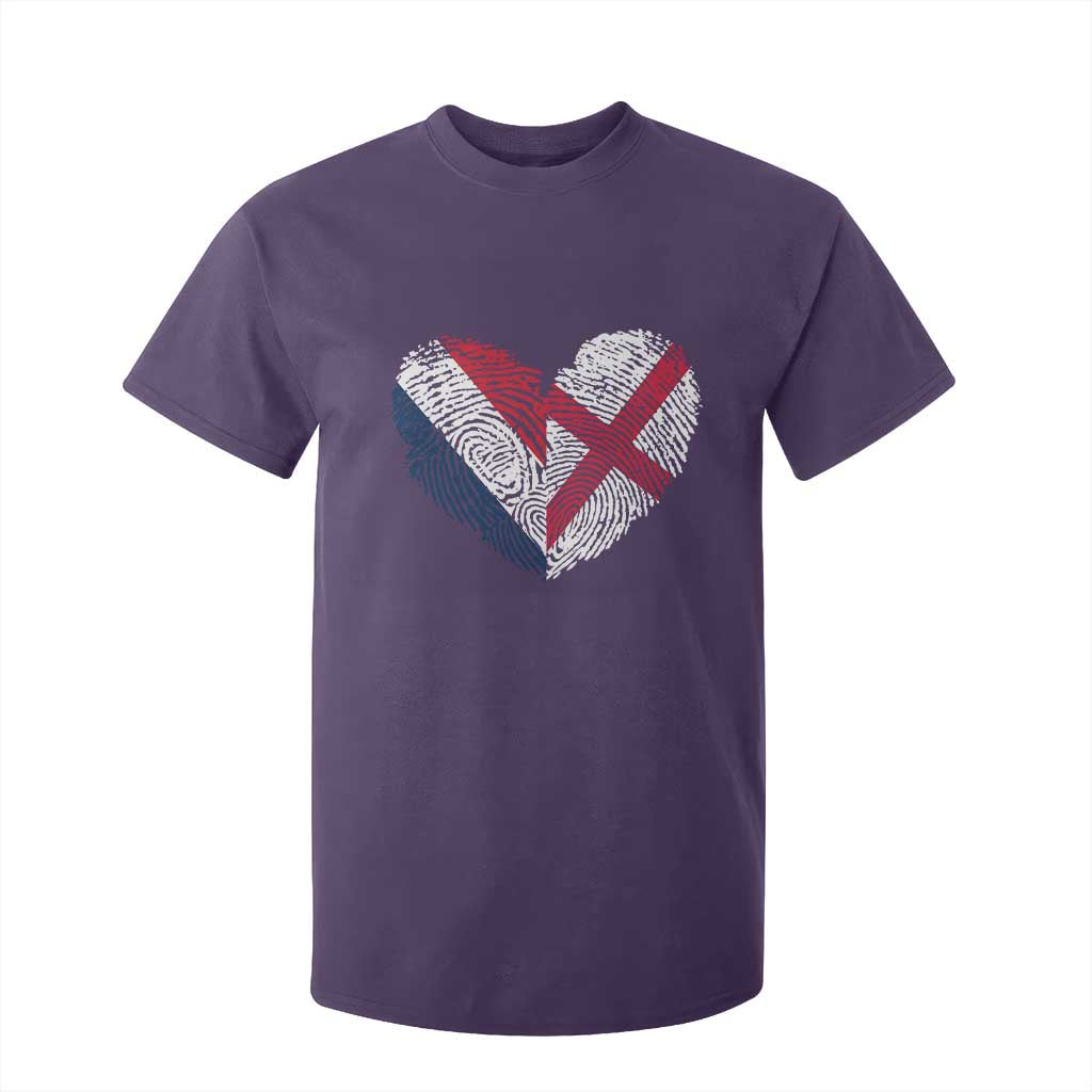 France England Flag Fingerprint Heart DNA Graphic T Shirt For Kid Proud Anglo English French Ancestry Love Identity
