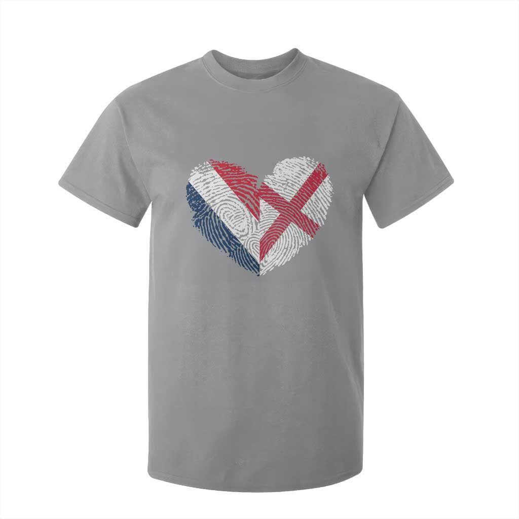 France England Flag Fingerprint Heart DNA Graphic T Shirt For Kid Proud Anglo English French Ancestry Love Identity