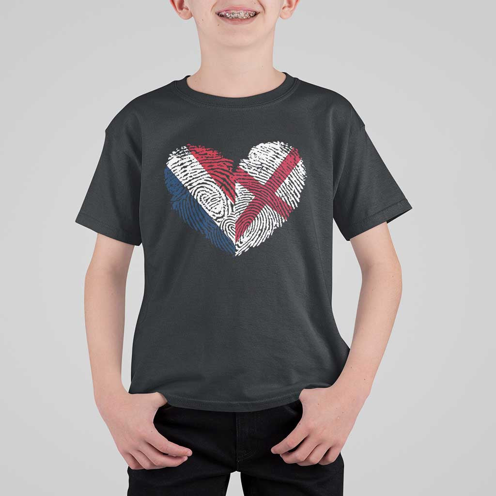 France England Flag Fingerprint Heart DNA Graphic T Shirt For Kid Proud Anglo English French Ancestry Love Identity TS02