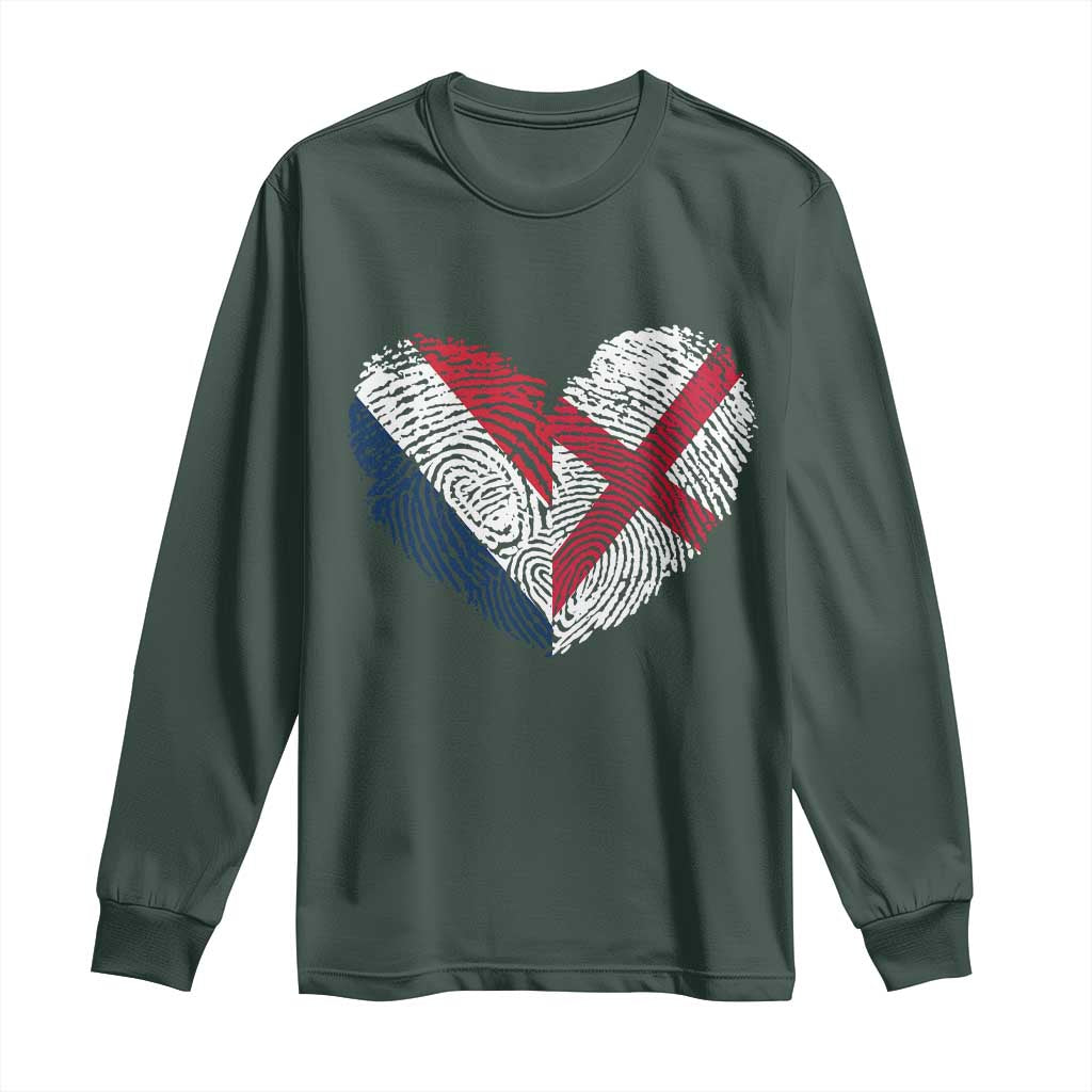 France England Flag Fingerprint Heart DNA Graphic Long Sleeve Shirt Proud Anglo English French Ancestry Love Identity