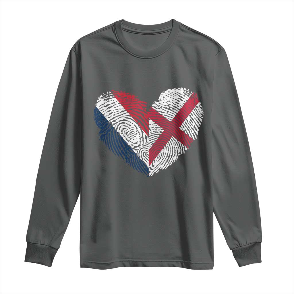 France England Flag Fingerprint Heart DNA Graphic Long Sleeve Shirt Proud Anglo English French Ancestry Love Identity