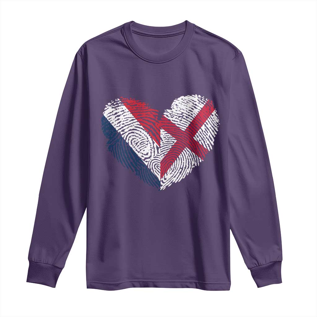 France England Flag Fingerprint Heart DNA Graphic Long Sleeve Shirt Proud Anglo English French Ancestry Love Identity