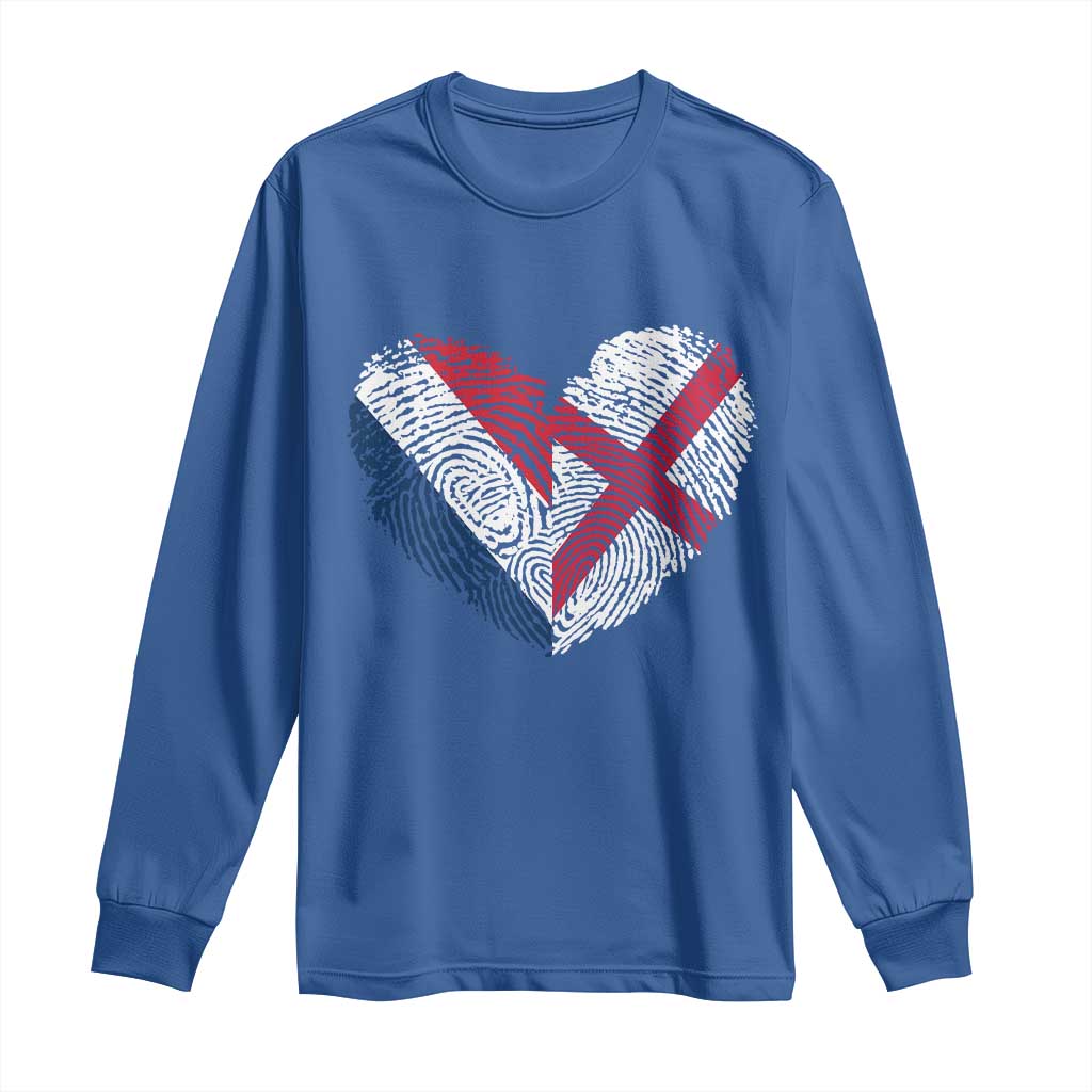 France England Flag Fingerprint Heart DNA Graphic Long Sleeve Shirt Proud Anglo English French Ancestry Love Identity