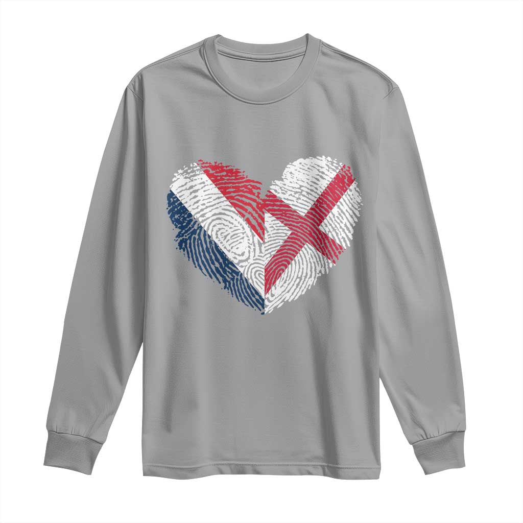 France England Flag Fingerprint Heart DNA Graphic Long Sleeve Shirt Proud Anglo English French Ancestry Love Identity