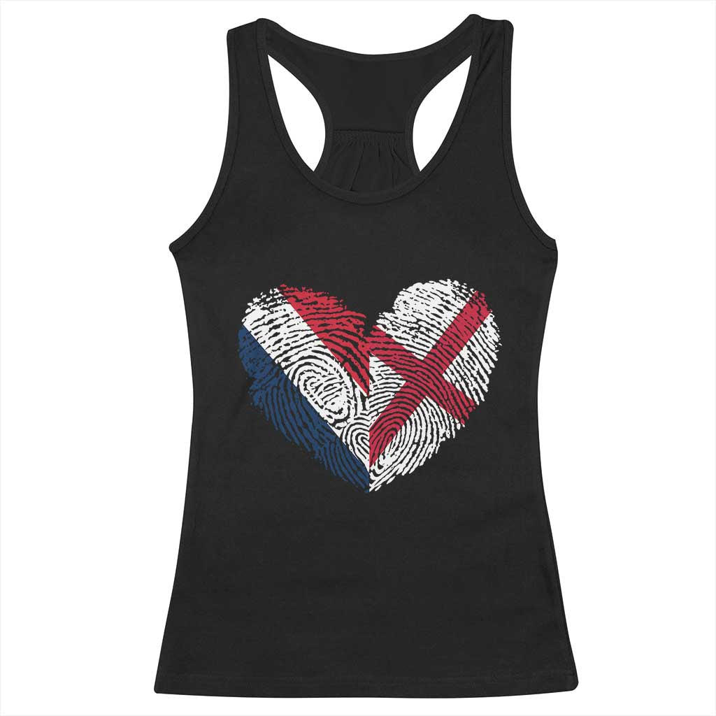 France England Flag Fingerprint Heart DNA Graphic Racerback Tank Top Proud Anglo English French Ancestry Love Identity
