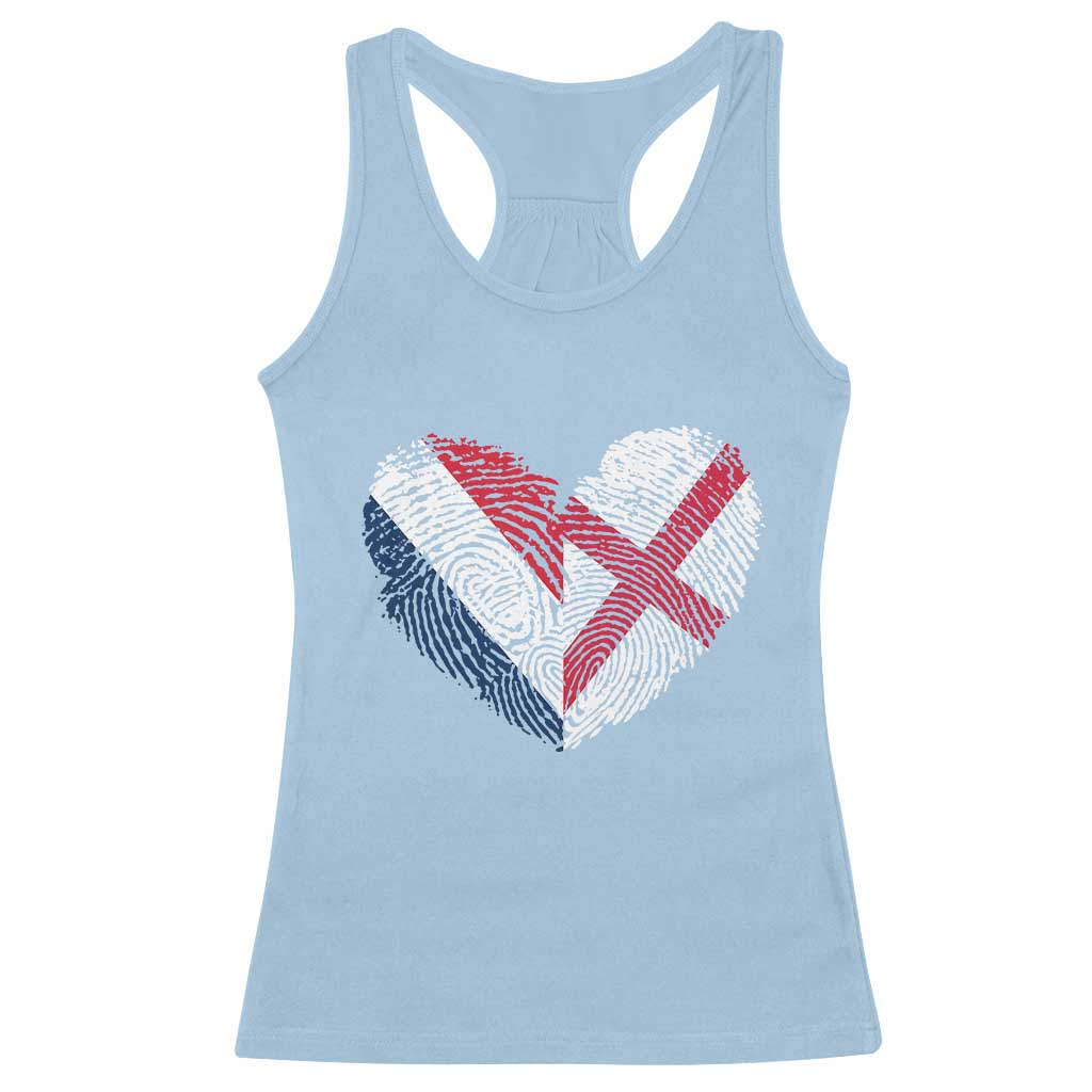 France England Flag Fingerprint Heart DNA Graphic Racerback Tank Top Proud Anglo English French Ancestry Love Identity