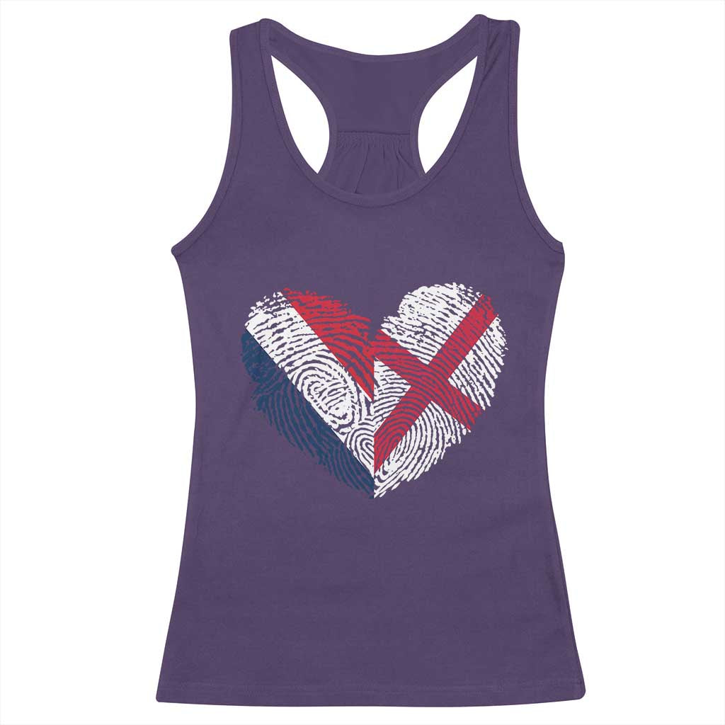 France England Flag Fingerprint Heart DNA Graphic Racerback Tank Top Proud Anglo English French Ancestry Love Identity