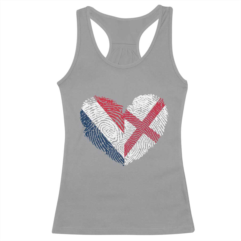 France England Flag Fingerprint Heart DNA Graphic Racerback Tank Top Proud Anglo English French Ancestry Love Identity