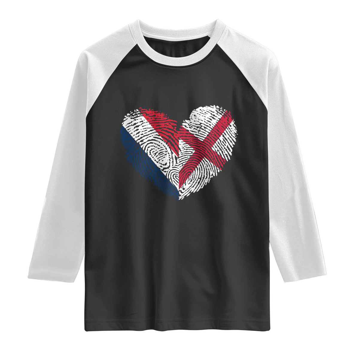 France England Flag Fingerprint Heart DNA Graphic Raglan Shirt Proud Anglo English French Ancestry Love Identity