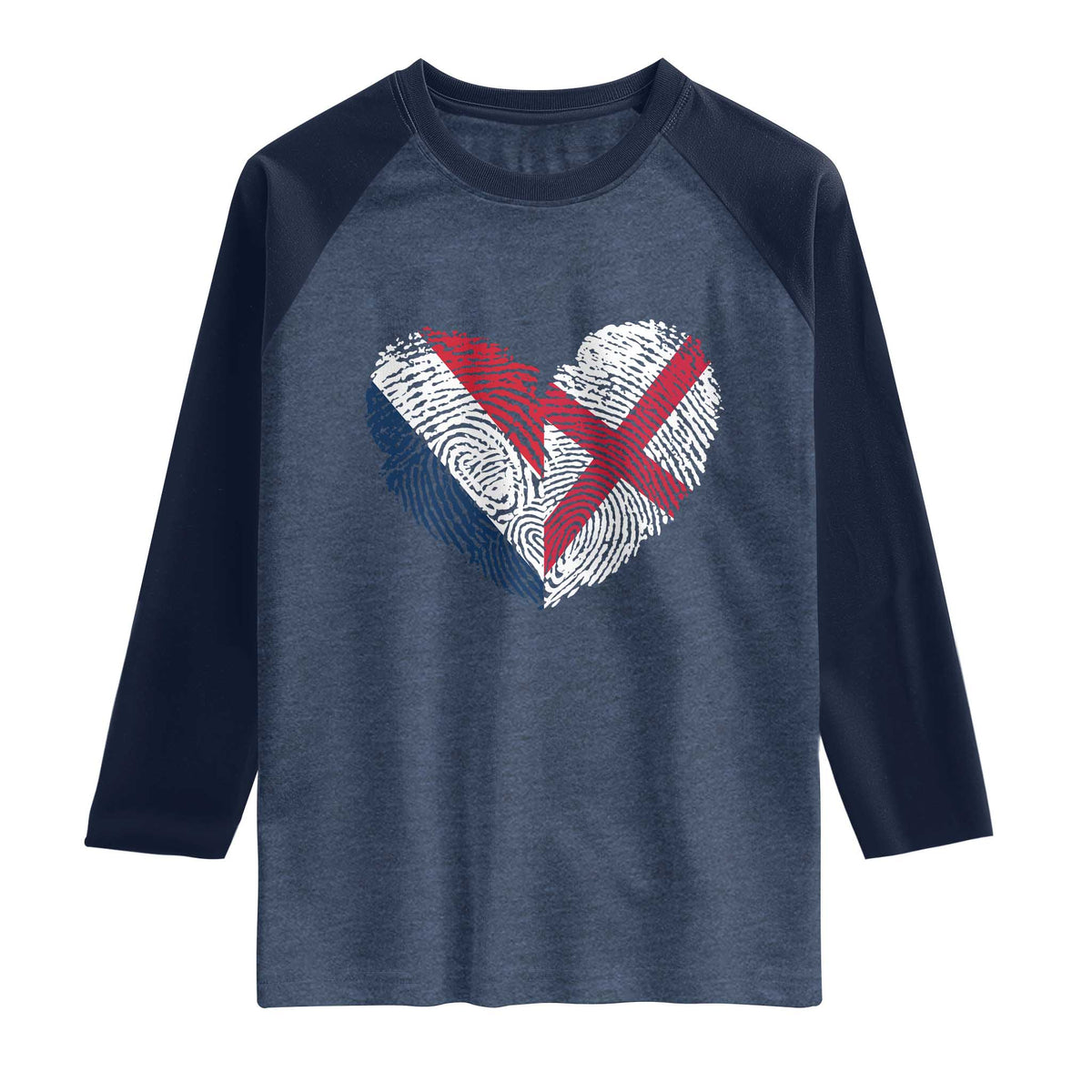 France England Flag Fingerprint Heart DNA Graphic Raglan Shirt Proud Anglo English French Ancestry Love Identity