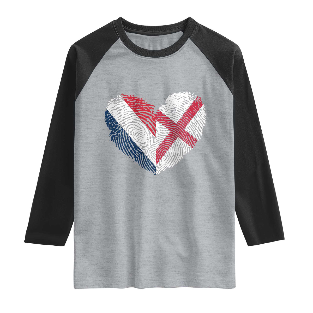 France England Flag Fingerprint Heart DNA Graphic Raglan Shirt Proud Anglo English French Ancestry Love Identity