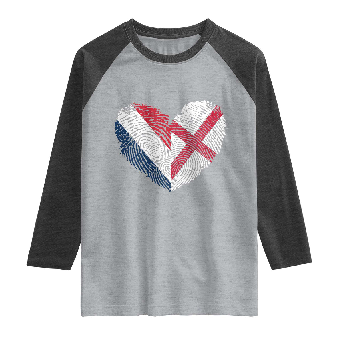 France England Flag Fingerprint Heart DNA Graphic Raglan Shirt Proud Anglo English French Ancestry Love Identity