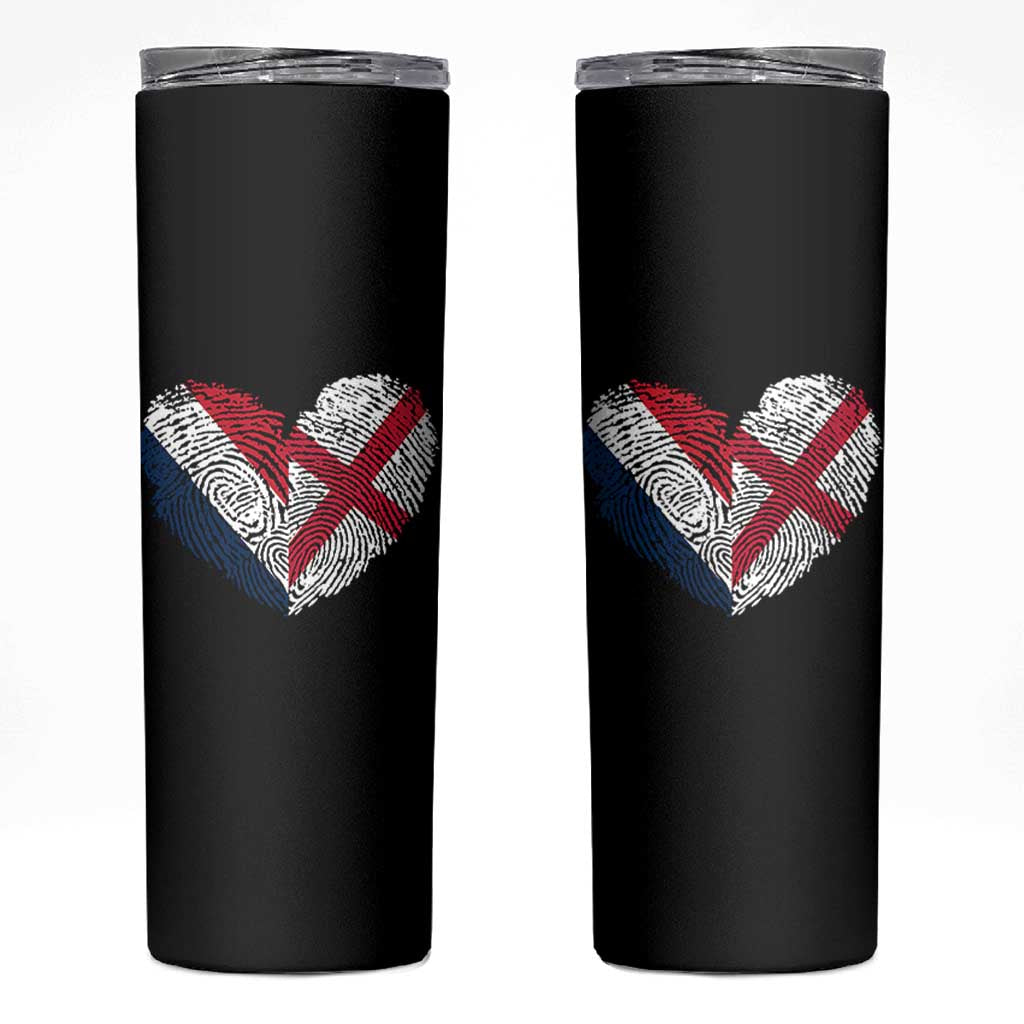 France England Flag Fingerprint Heart DNA Graphic Skinny Tumbler Proud Anglo English French Ancestry Love Identity