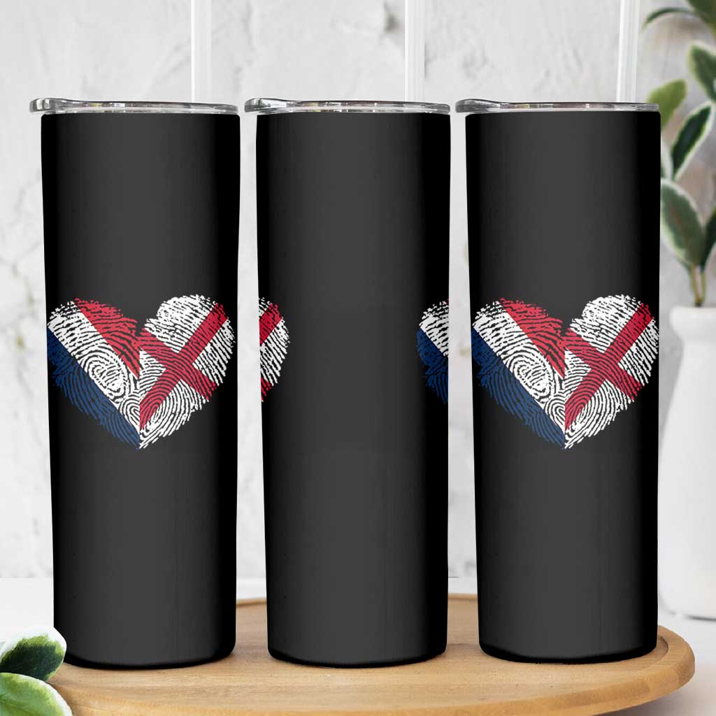 France England Flag Fingerprint Heart DNA Graphic Skinny Tumbler Proud Anglo English French Ancestry Love Identity