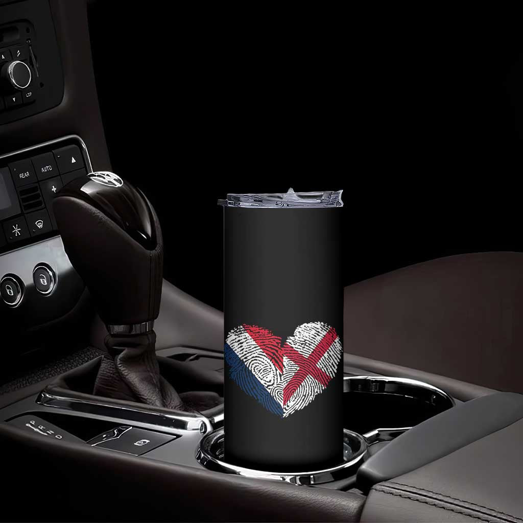France England Flag Fingerprint Heart DNA Graphic Skinny Tumbler Proud Anglo English French Ancestry Love Identity
