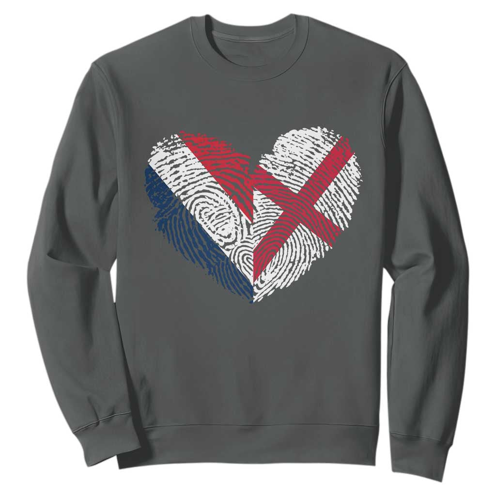 France England Flag Fingerprint Heart DNA Graphic Sweatshirt Proud Anglo English French Ancestry Love Identity