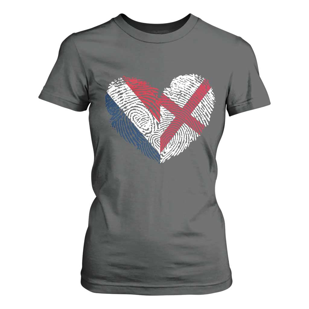 France England Flag Fingerprint Heart DNA Graphic T Shirt For Women Proud Anglo English French Ancestry Love Identity