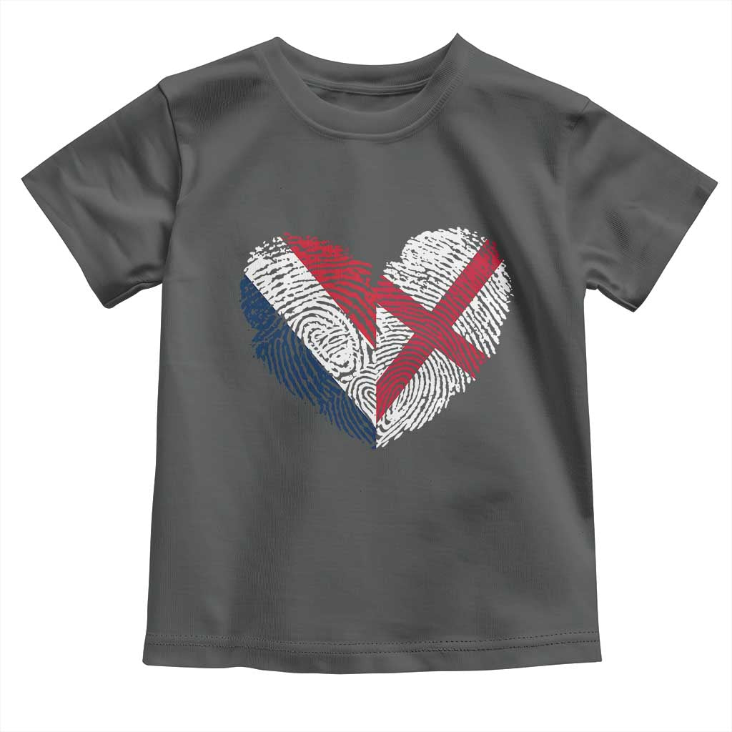 France England Flag Fingerprint Heart DNA Graphic Toddler T Shirt Proud Anglo English French Ancestry Love Identity
