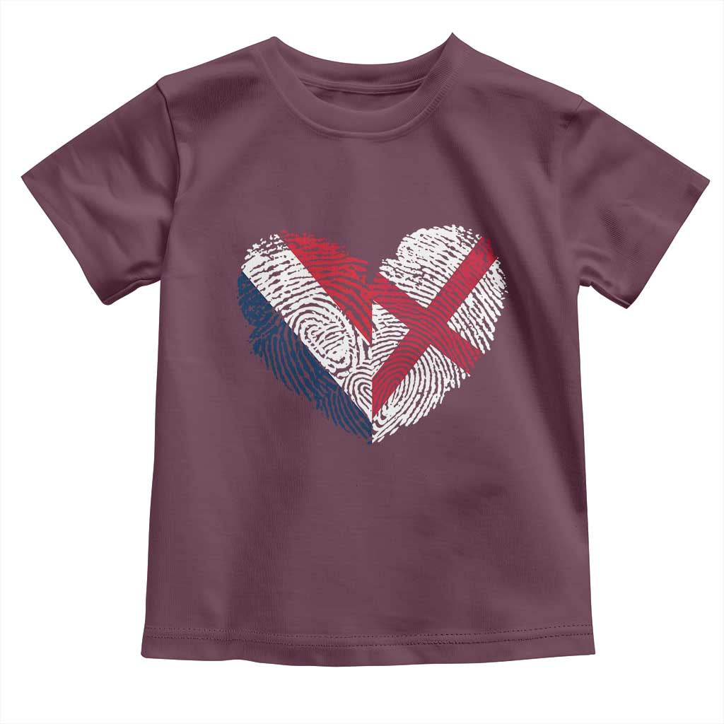 France England Flag Fingerprint Heart DNA Graphic Toddler T Shirt Proud Anglo English French Ancestry Love Identity