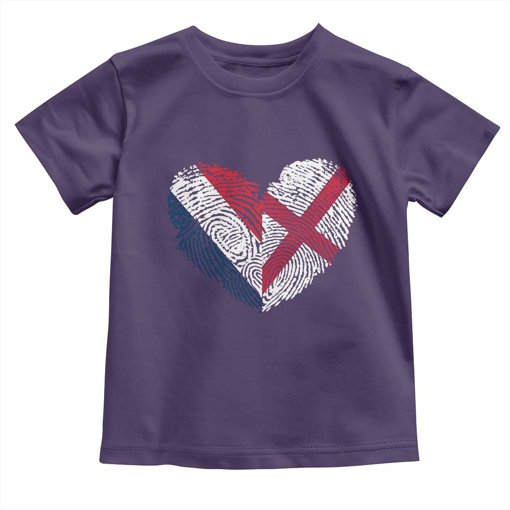 France England Flag Fingerprint Heart DNA Graphic Toddler T Shirt Proud Anglo English French Ancestry Love Identity