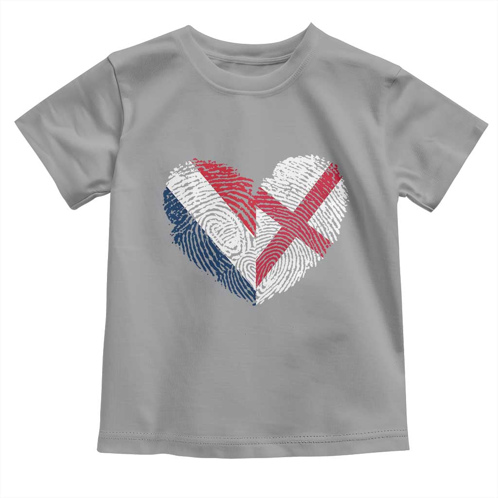 France England Flag Fingerprint Heart DNA Graphic Toddler T Shirt Proud Anglo English French Ancestry Love Identity