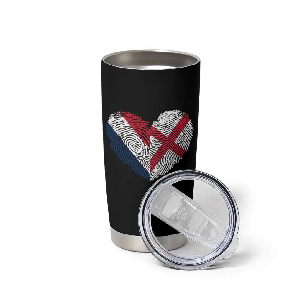 France England Flag Fingerprint Heart DNA Graphic Tumbler Cup Proud Anglo English French Ancestry Love Identity