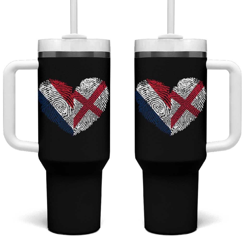 France England Flag Fingerprint Heart DNA Graphic Tumbler With Handle Proud Anglo English French Ancestry Love Identity