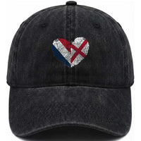 France England Flag Fingerprint Heart DNA Graphic Washed Cotton Baseball Cap Proud Anglo English French Ancestry Love Identity