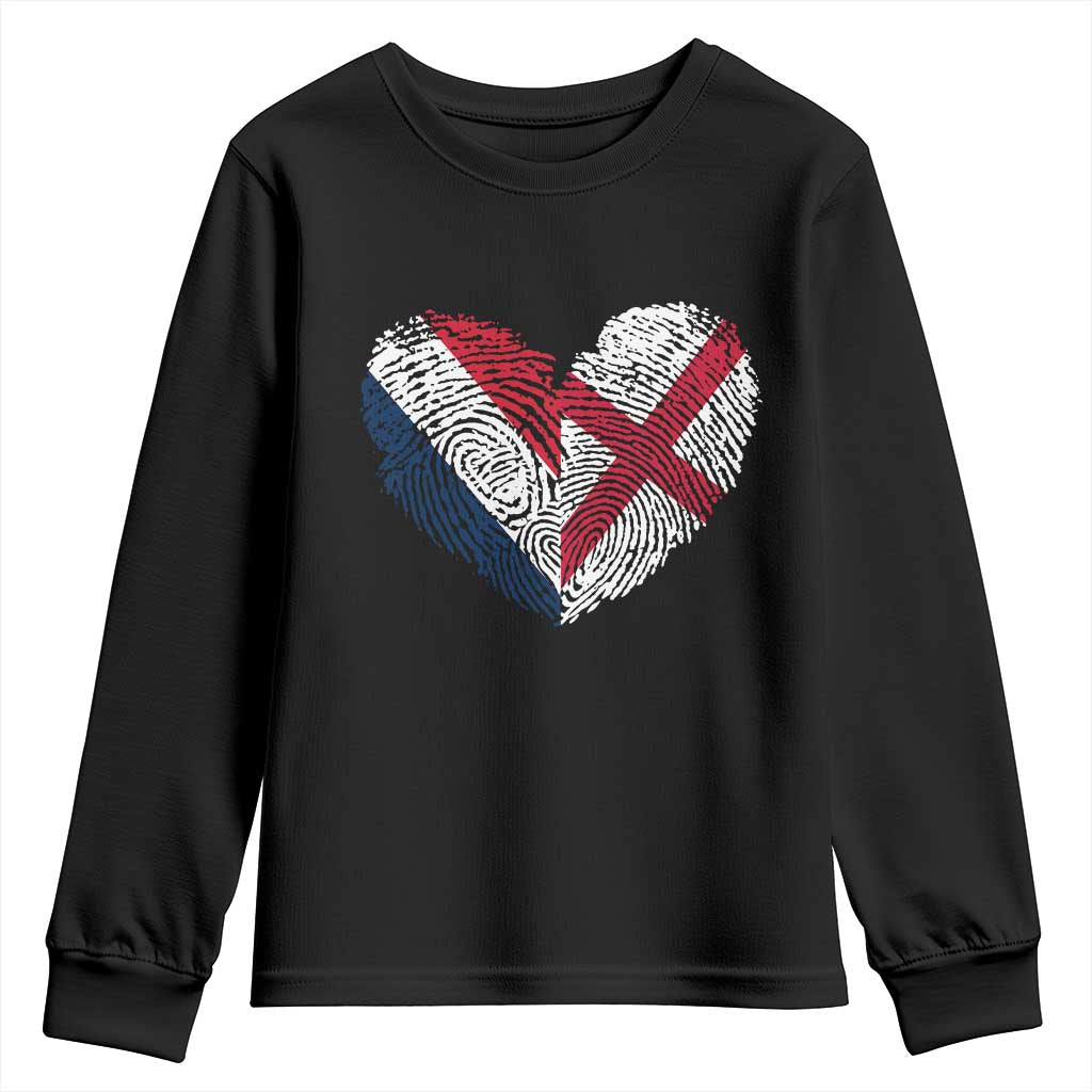 France England Flag Fingerprint Heart DNA Graphic Youth Sweatshirt Proud Anglo English French Ancestry Love Identity