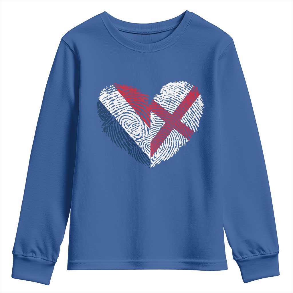 France England Flag Fingerprint Heart DNA Graphic Youth Sweatshirt Proud Anglo English French Ancestry Love Identity
