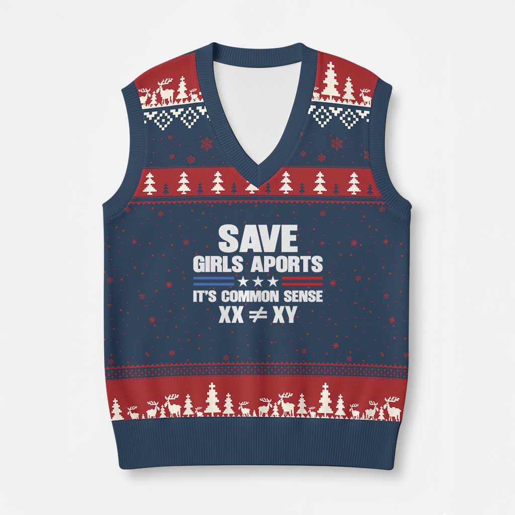 Save Girls Sports Its Common Sense XX Not Equal XY V-Neck Knit Sweater Vest Biological Science Varsity Athletic Graphic