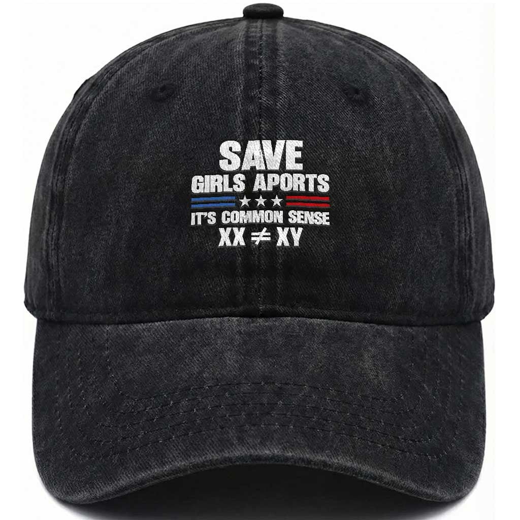 Save Girls Sports Its Common Sense XX Not Equal XY Washed Cotton Baseball Cap Biological Science Varsity Athletic Graphic