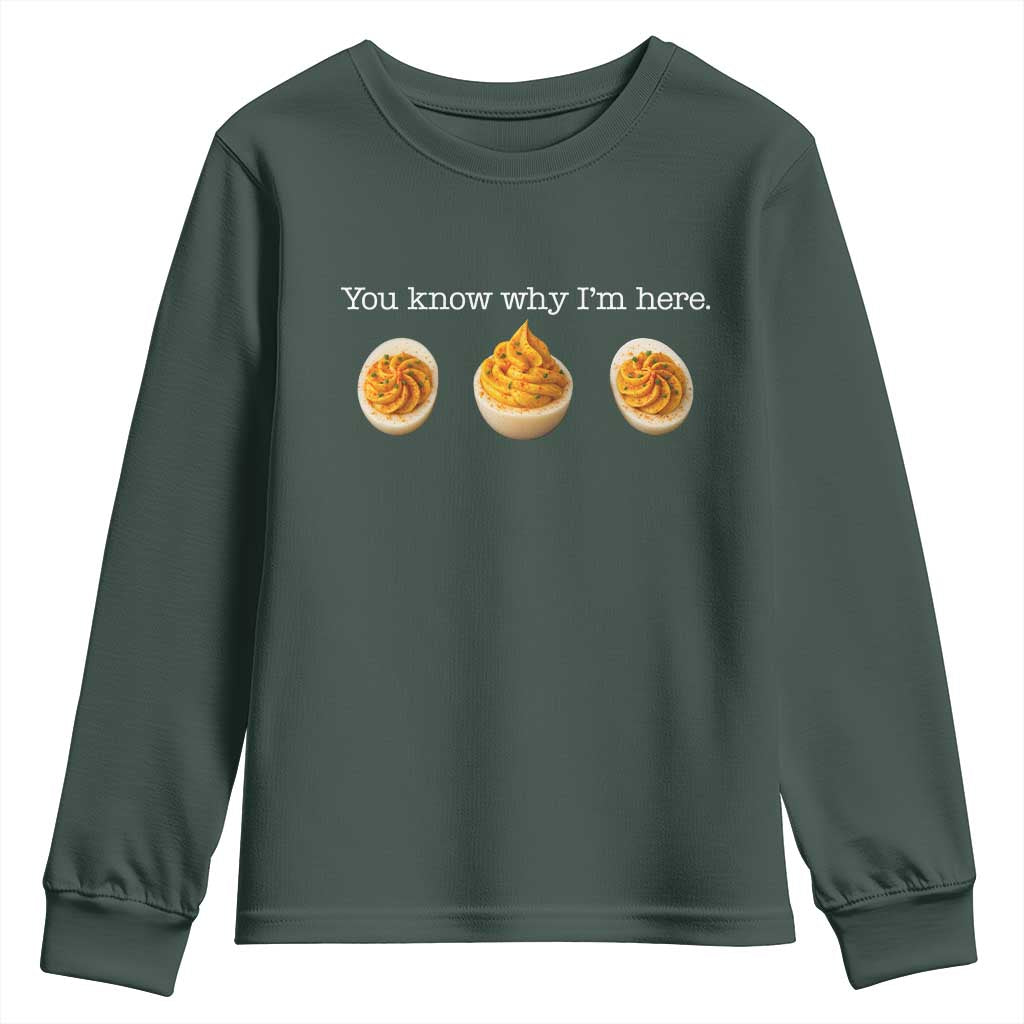 You Know Why I'm Here Deviled Eggs Youth Sweatshirt Funny Thanksgiving Potluck - Wonder Print Shop