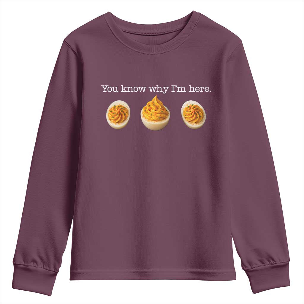 You Know Why I'm Here Deviled Eggs Youth Sweatshirt Funny Thanksgiving Potluck - Wonder Print Shop