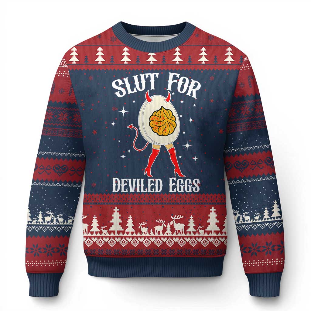 Funny Slut for Deviled Eggs Ugly Christmas Sweater Funny Naughty Thanksgiving Potluck - Wonder Print Shop