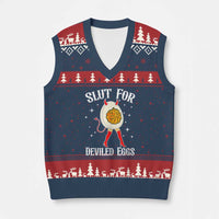 Funny Slut for Deviled Eggs V-Neck Knit Sweater Vest Funny Naughty Thanksgiving Potluck - Wonder Print Shop
