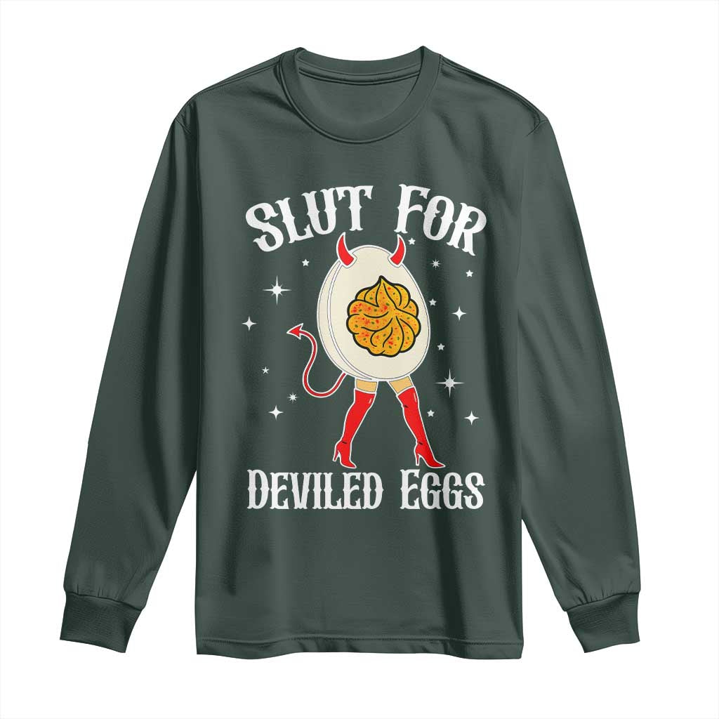 Funny Slut for Deviled Eggs Long Sleeve Shirt Funny Naughty Thanksgiving Potluck - Wonder Print Shop