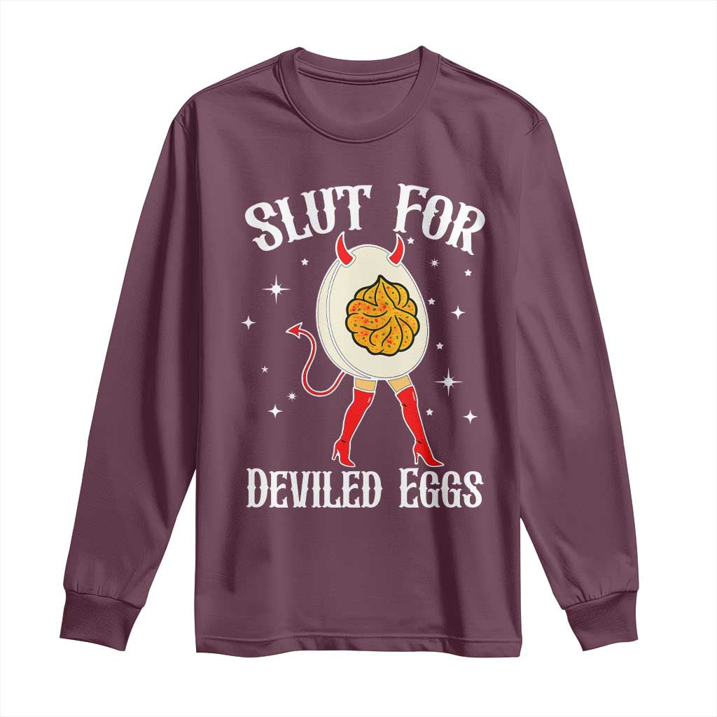 Funny Slut for Deviled Eggs Long Sleeve Shirt Funny Naughty Thanksgiving Potluck - Wonder Print Shop